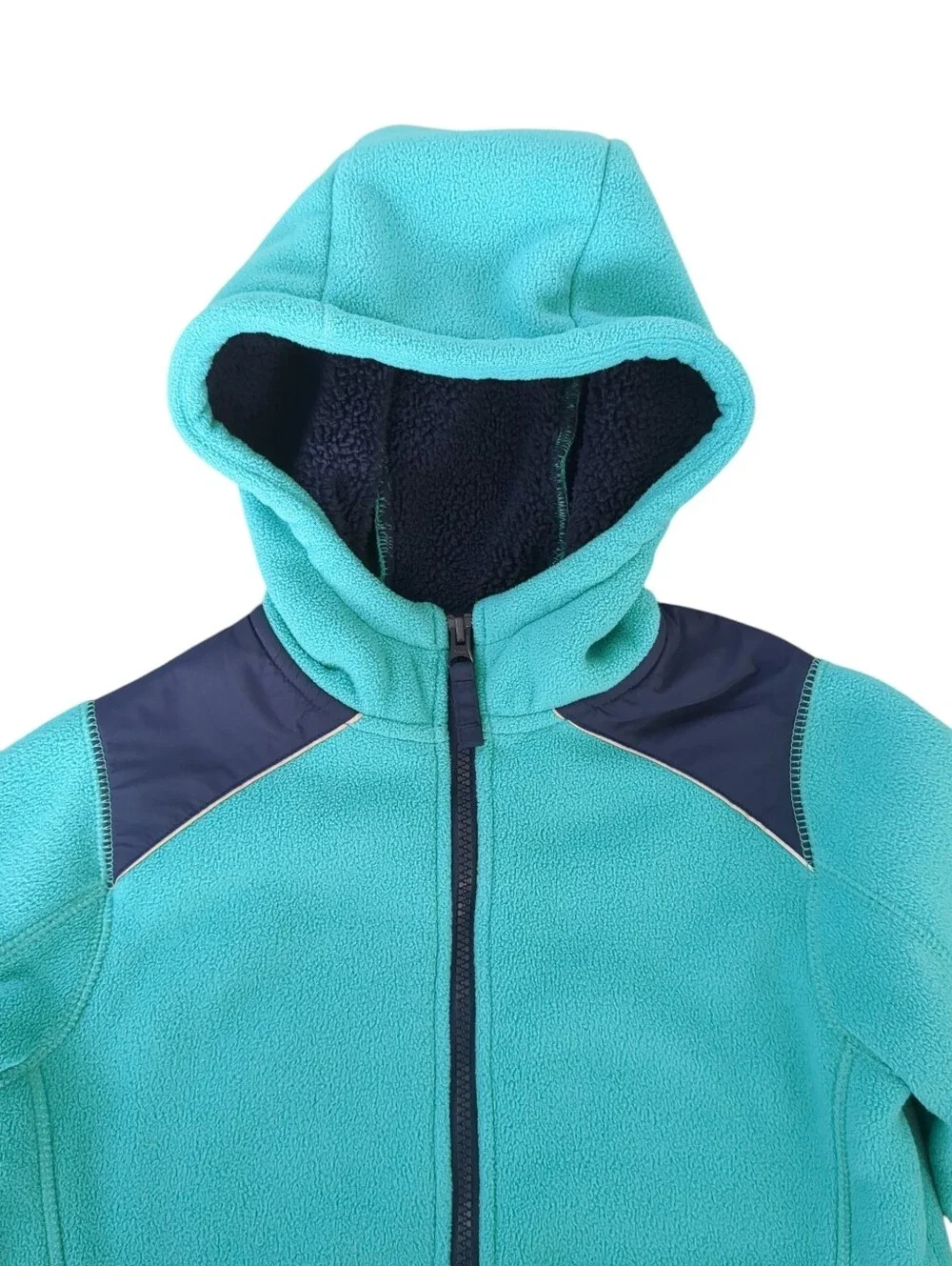 Lands' End Girls Hooded Fleece Jacket Sherpa Lined Turquoise Blue Size S/8